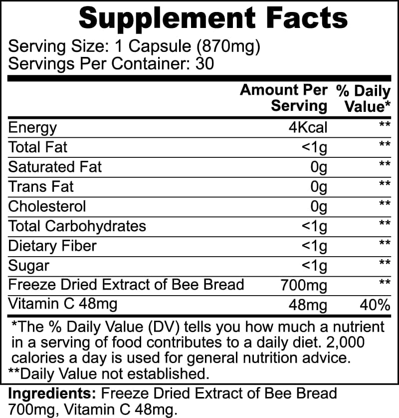 Bee Pearl Bee Bread Supplement (30 Capsules)