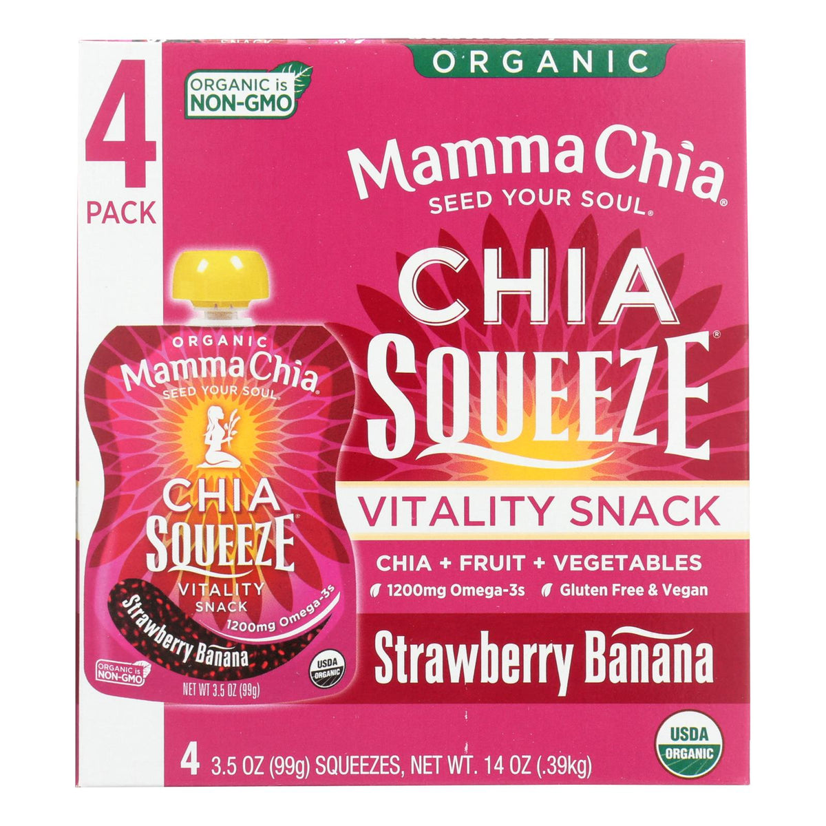 Mamma Chia Organic Squeeze Vitality Snack - Strawberry Banana - Case Of 6 - 3.5 Oz.