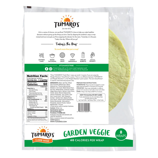 Tumaro's 8-inch Garden Veggie Carb Wise Wraps - Case Of 6 - 8 Ct