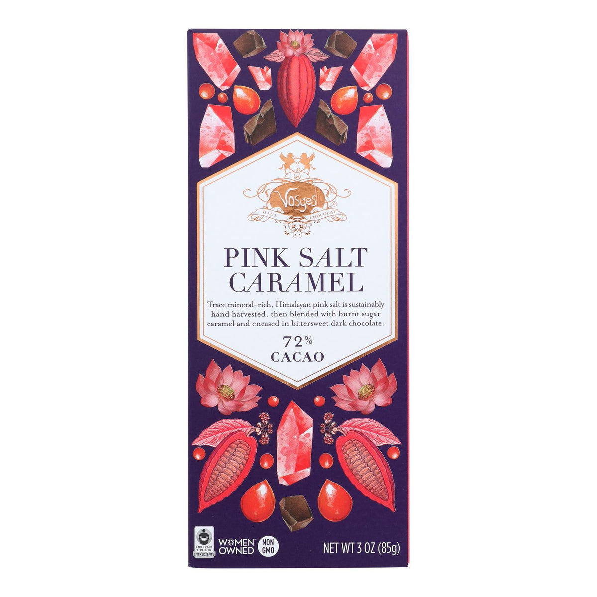 Vosges Haut-chocolat 72% Cocoa Burnt Caramel Bar - Pink Salt - Case Of 12 - 3 Oz