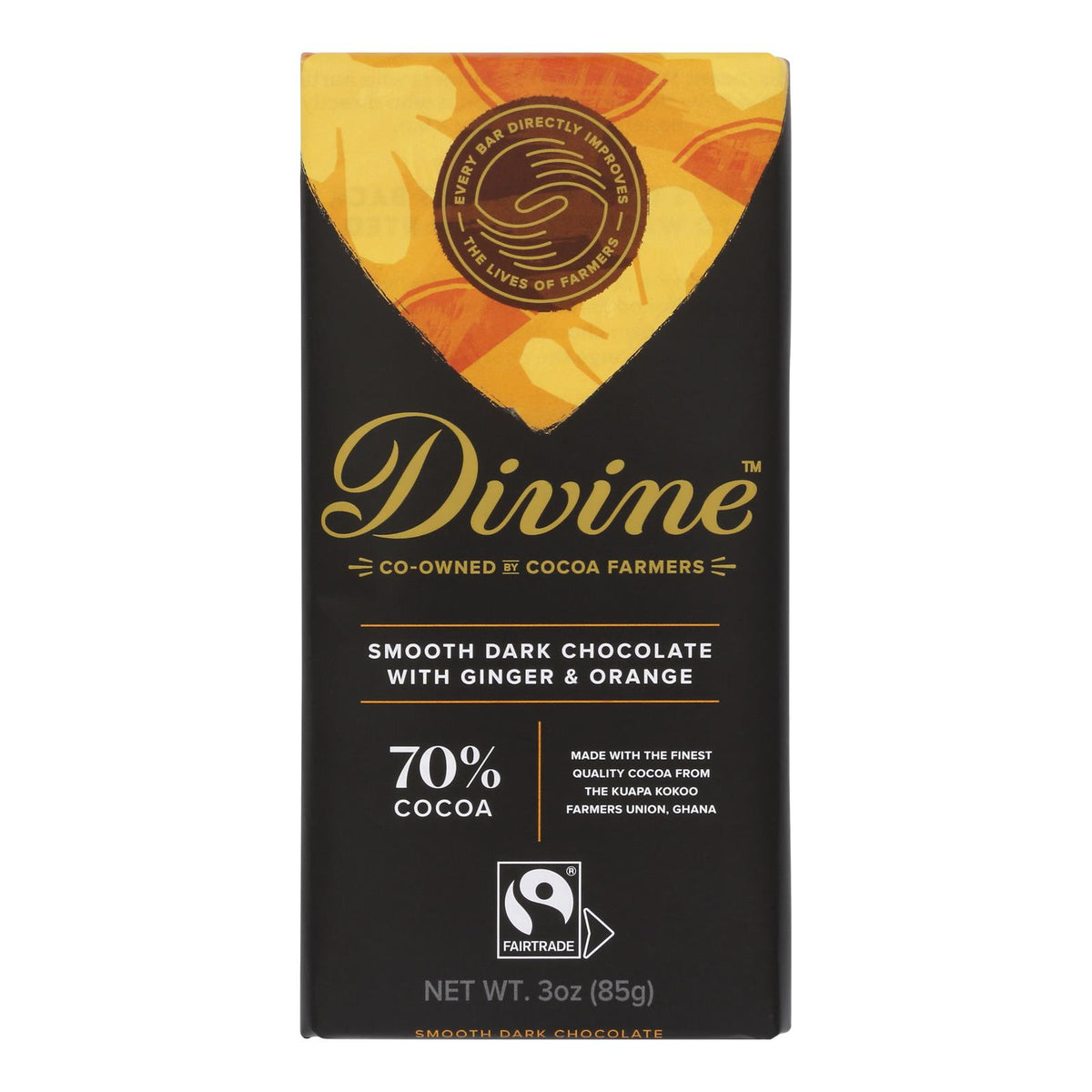 Divine - Bar Dark Chocolate 70% Gng/orng - Case Of 12 - 3 Oz