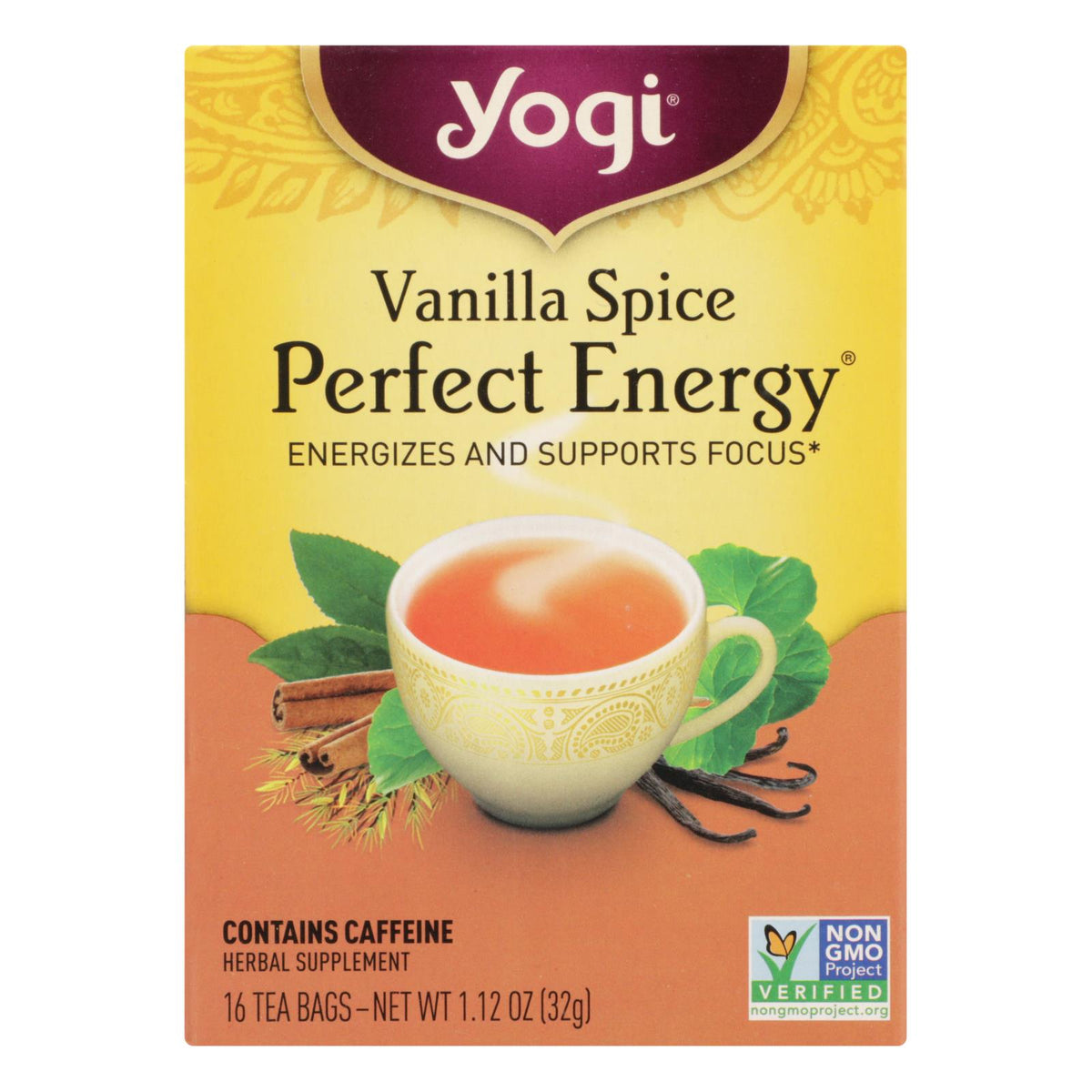 Yogi Perfect Energy Herbal Tea Vanilla Spice - 16 Tea Bags - Case Of 6