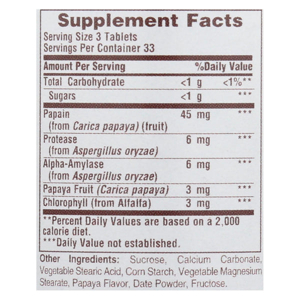 American Health - Papaya Enzyme With Chlorophyll Chewable - 100 Chewable Tablets