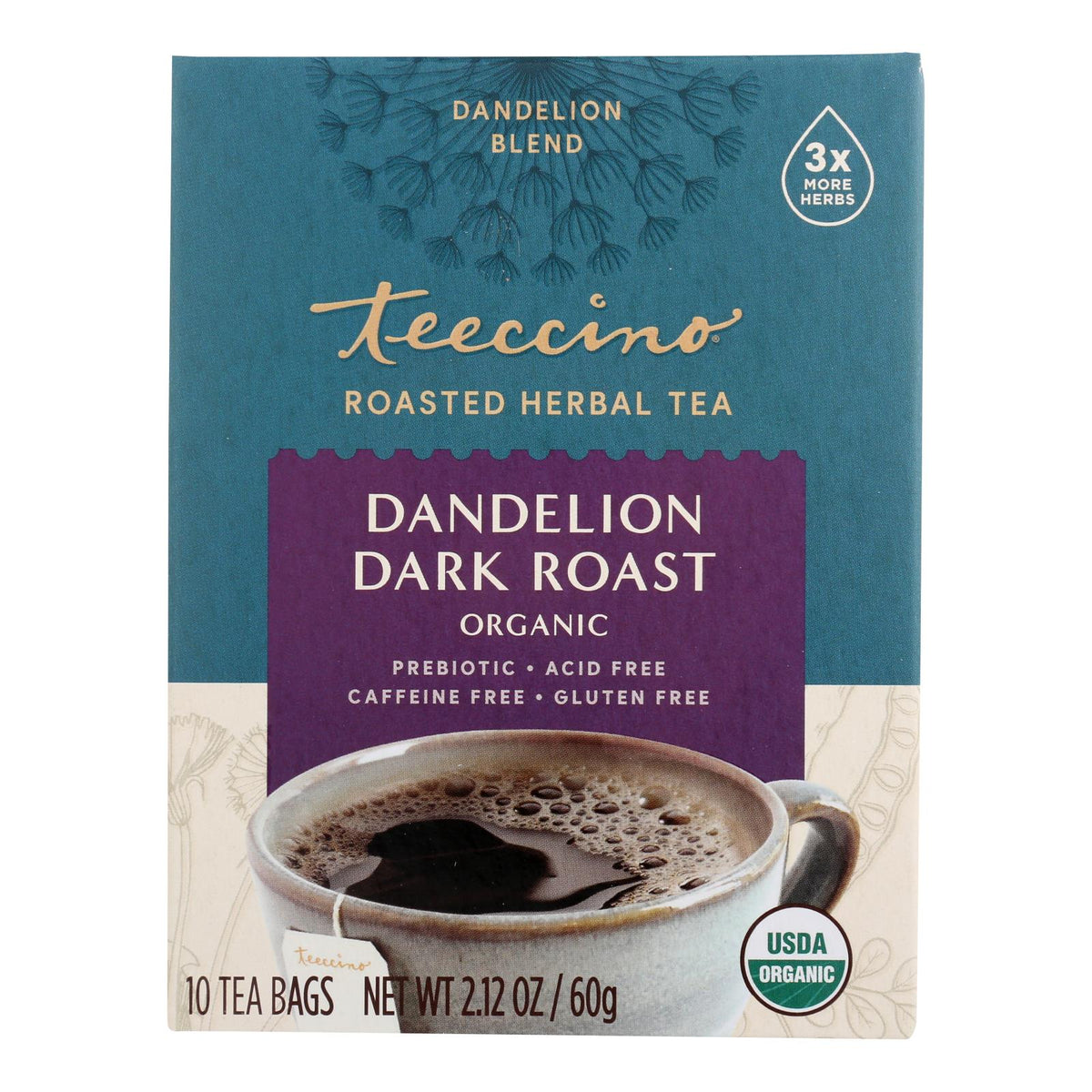 Teeccino Organic Herbal Coffee - Dandelion Dark Roast - 10 Bags - Case Of 6