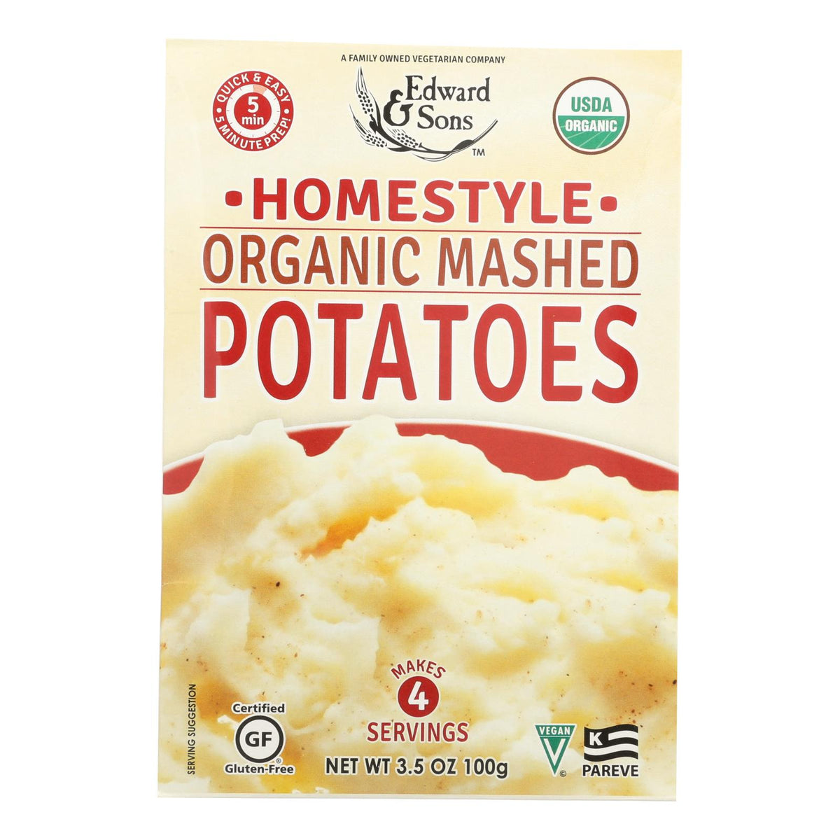 Edward And Sons Organic Mashed Potatoes - Home Style - Case Of 6 - 3.5 Oz.