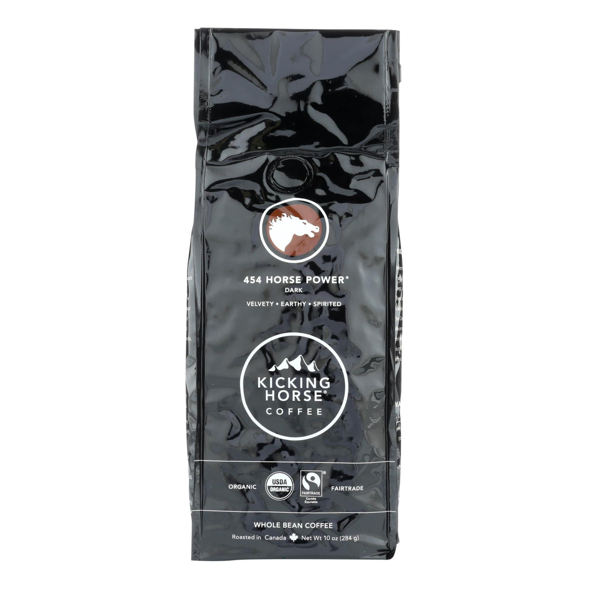 Kicking Horse Coffee - Organic - Whole Bean - 454 Horse Power - Dark Roast - 10 Oz - Case Of 6