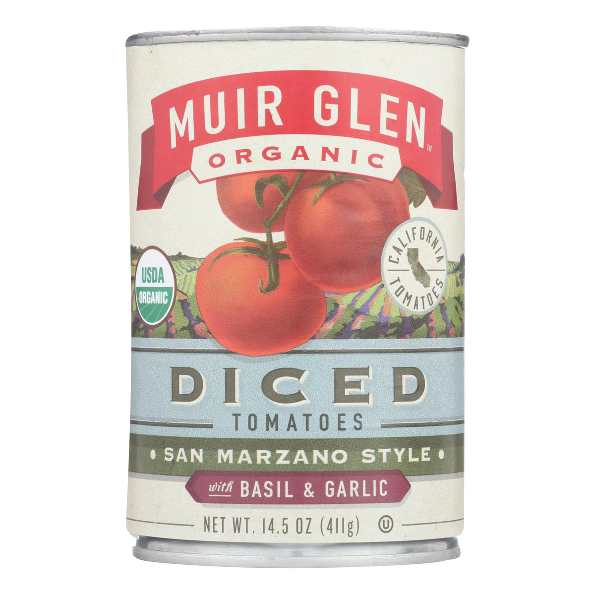 Muir Glen Diced Tomatoes Basil And Garlic - Tomato - Case Of 12 - 14.5 Oz.