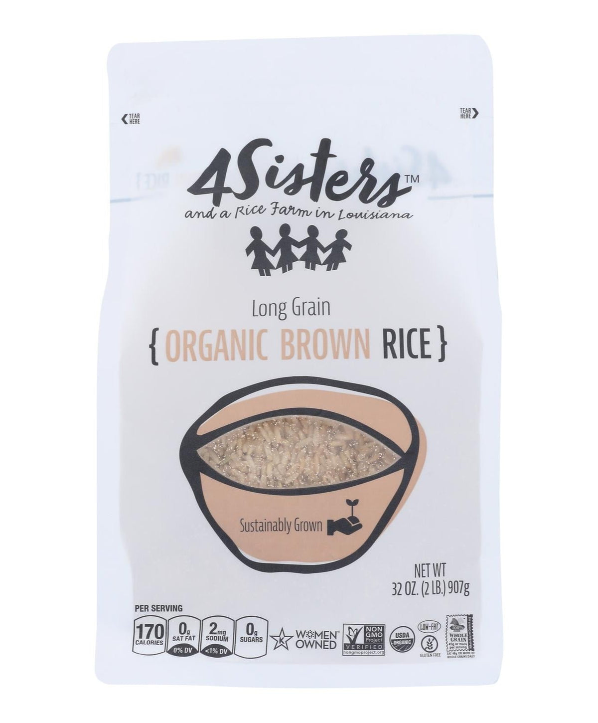 4 Sisters - Rice Og2 Brown Long Grain - Cs Of 6-2 Lb