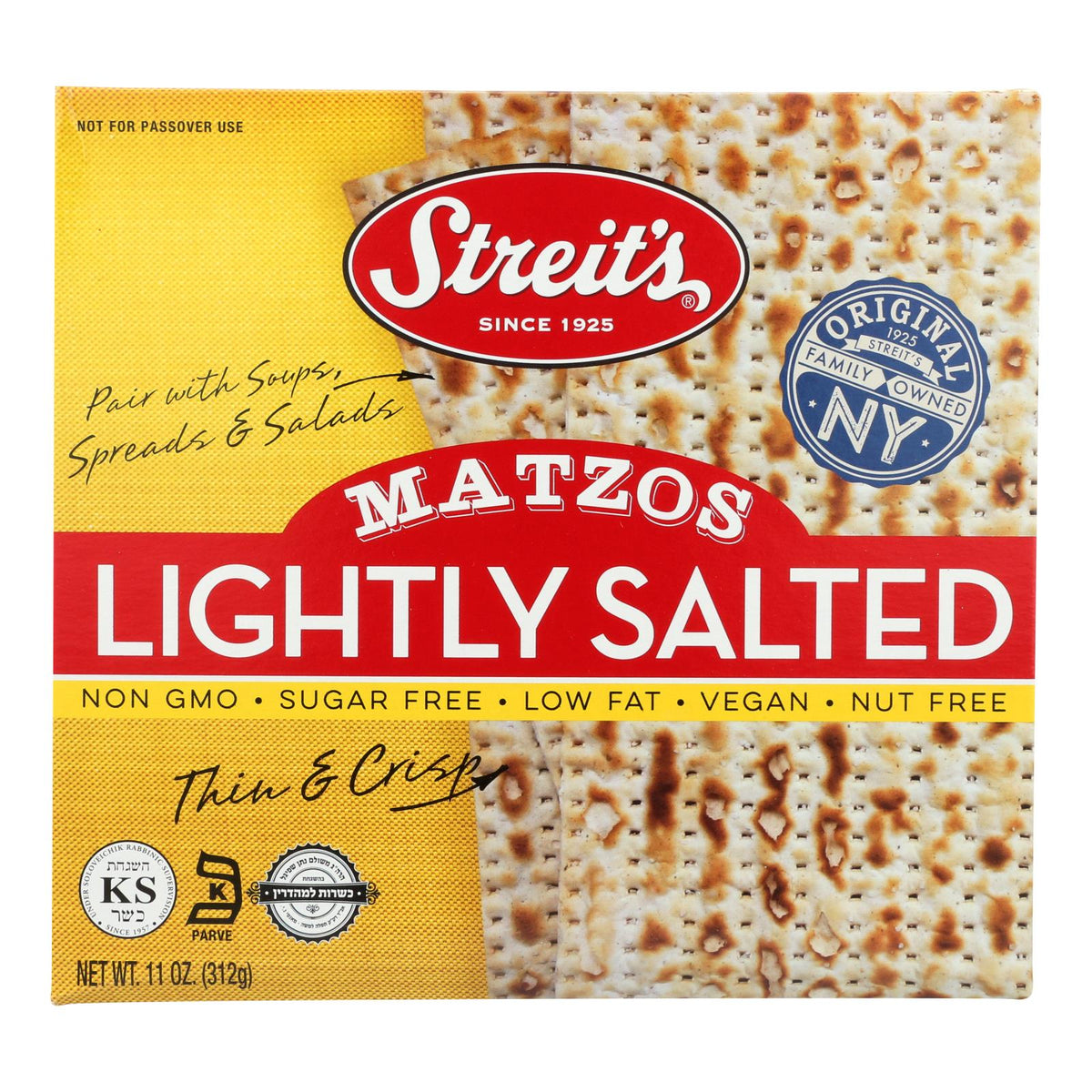 Streit's Matzos - Lightly Salted - Case Of 12 - 11 Oz.