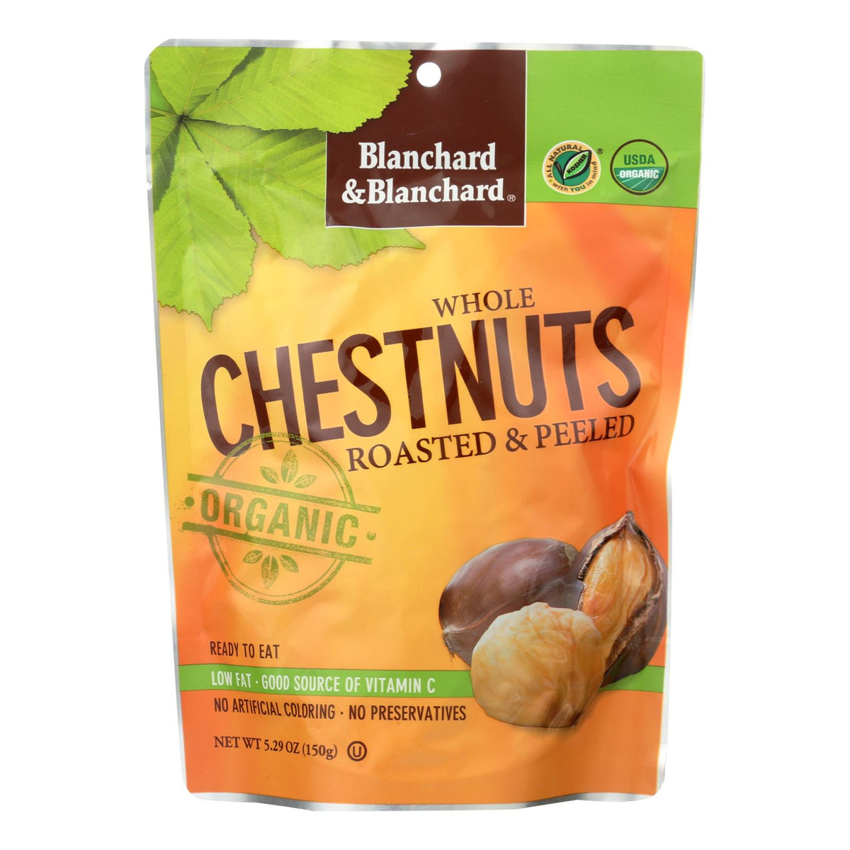 Blanchard And Blanchard Organic Whole Chestnuts - Roasted And Peeled - Case Of 12 - 5.2 Oz.