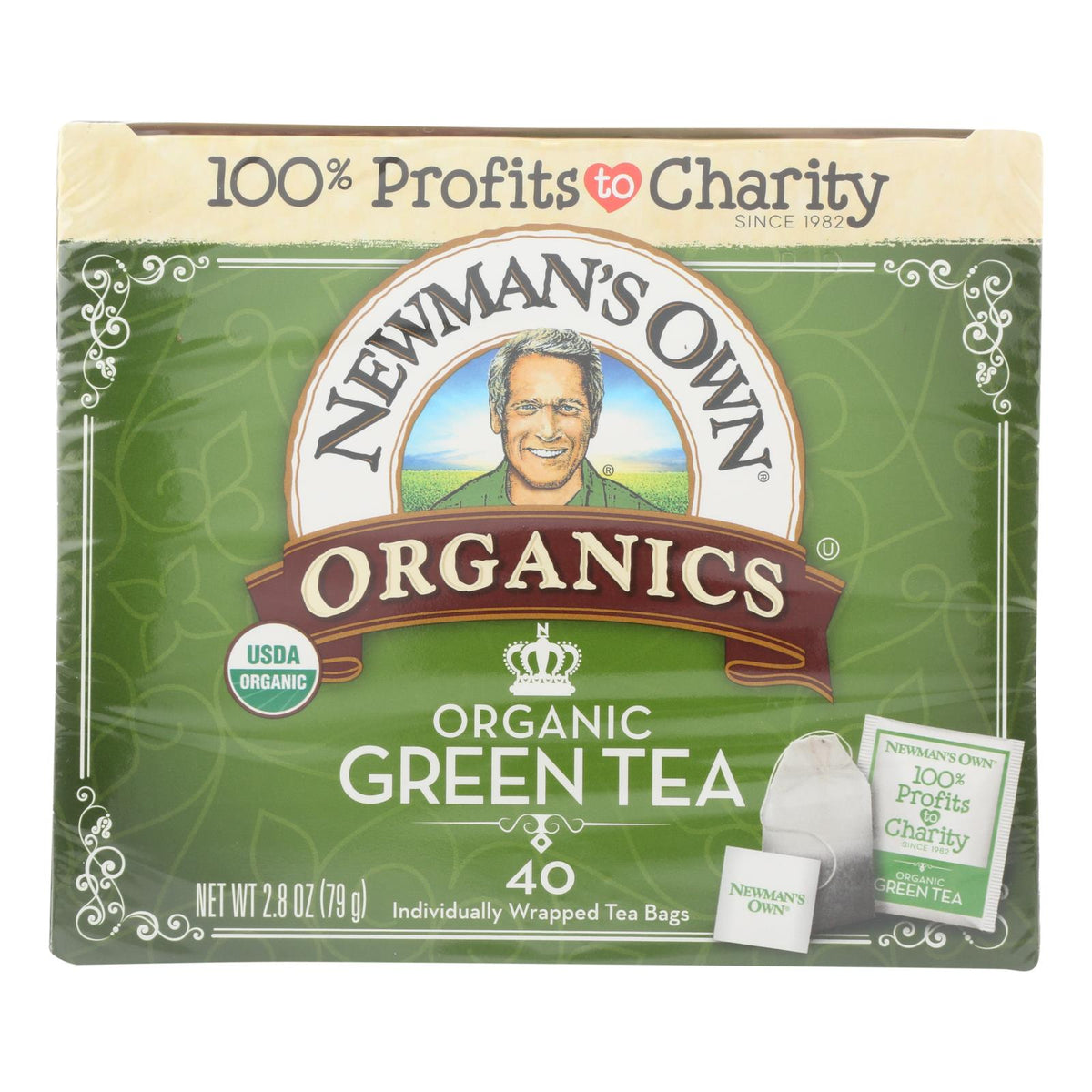 Newman's Own Organics Organic Green Tea - Case Of 6 - 40 Bags