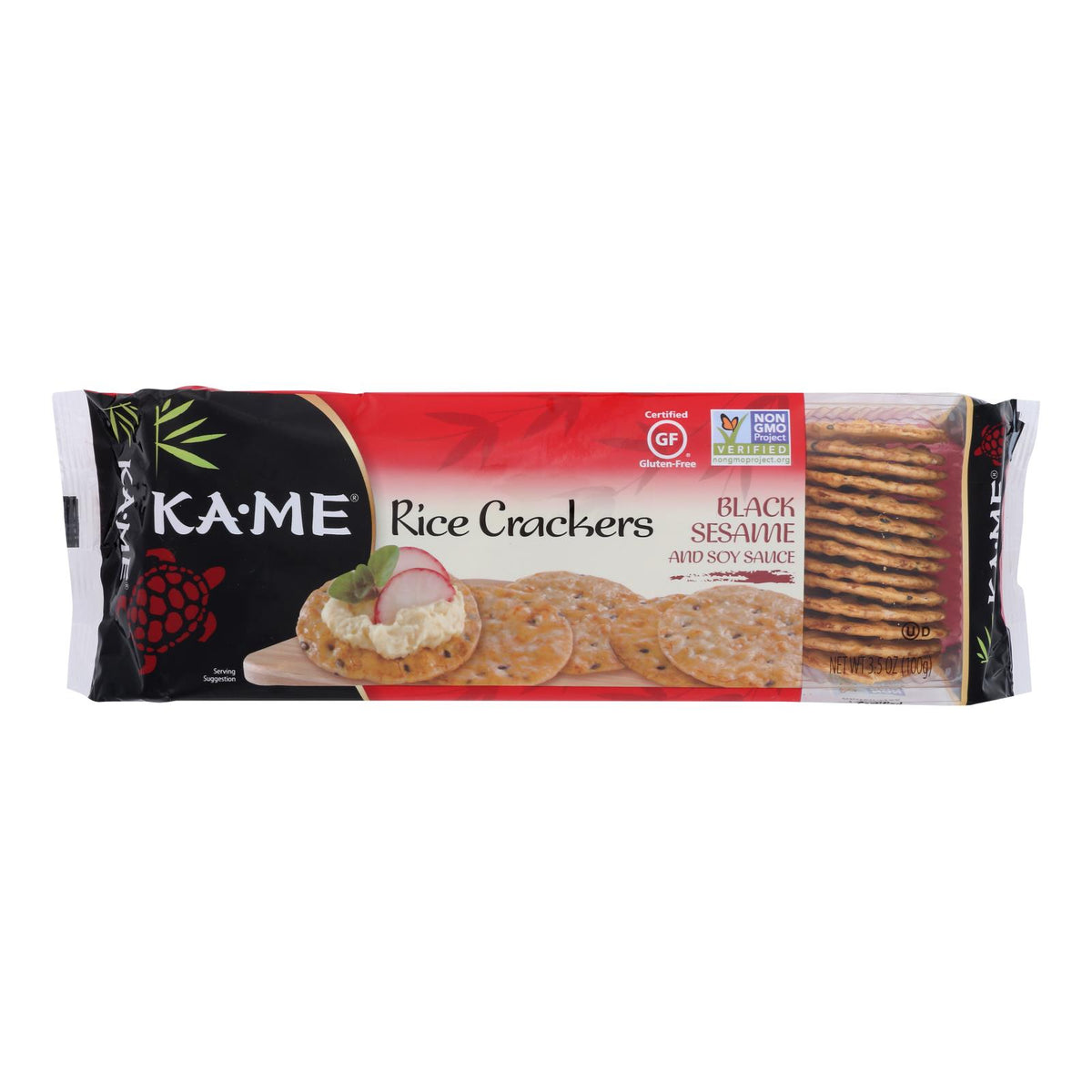 Ka'me Rice Crunch Crackers - Black Sesame And Soy Sauce - Case Of 12 - 3.5 Oz.