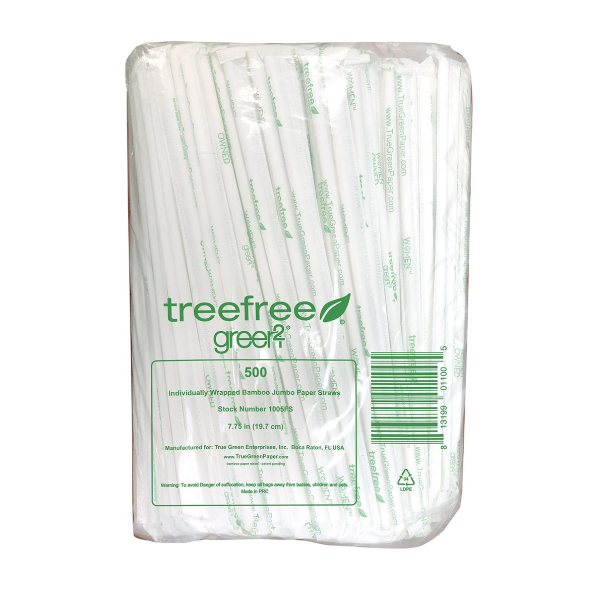 Green 2 - Straws Bamboo Paper Jmbo - Case Of 12 - 500 Ct