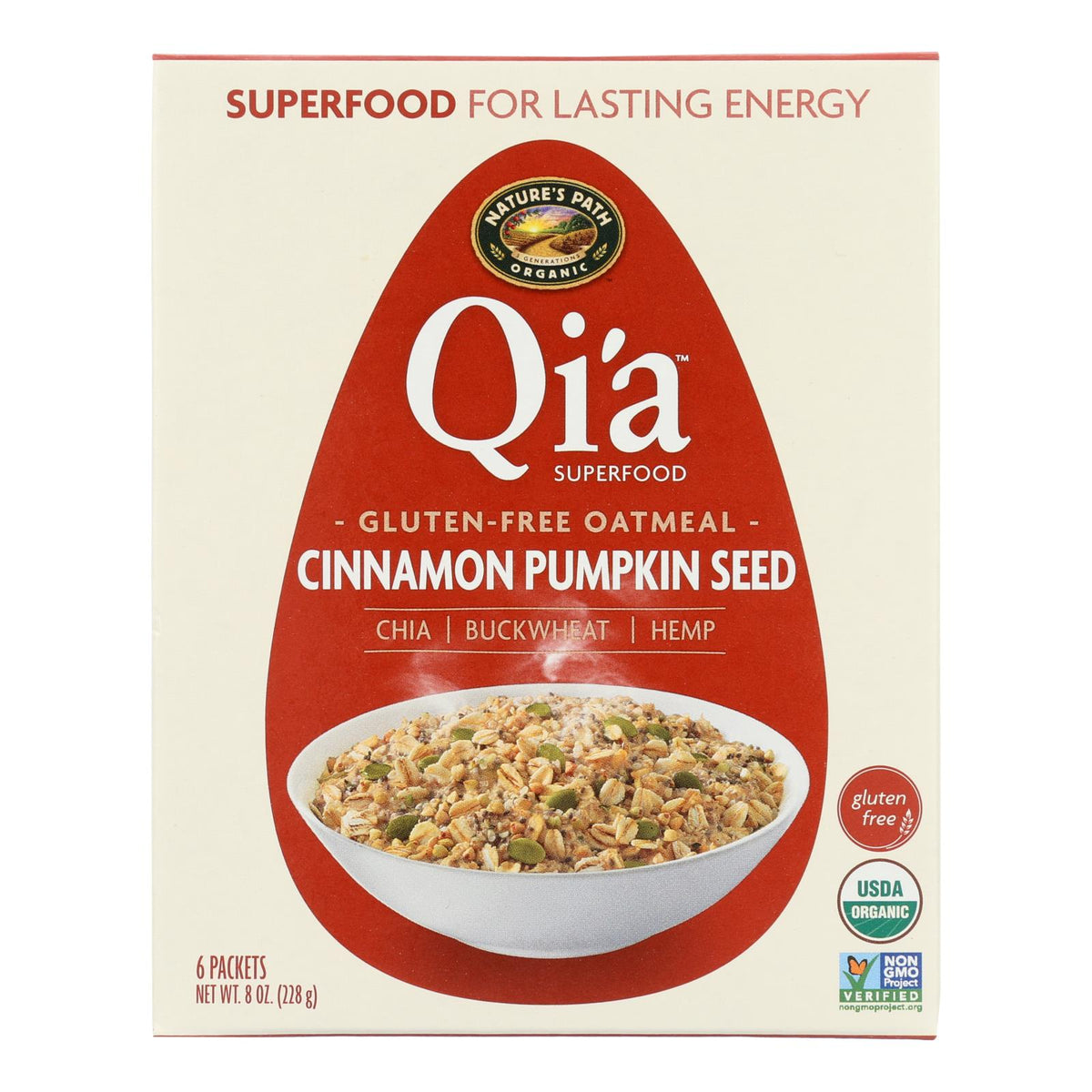 Nature's Path Organic Qi'a Superfood Hot Oatmeal - Cinnamon Pumpkin Seed - Case Of 6 - 8 Oz.