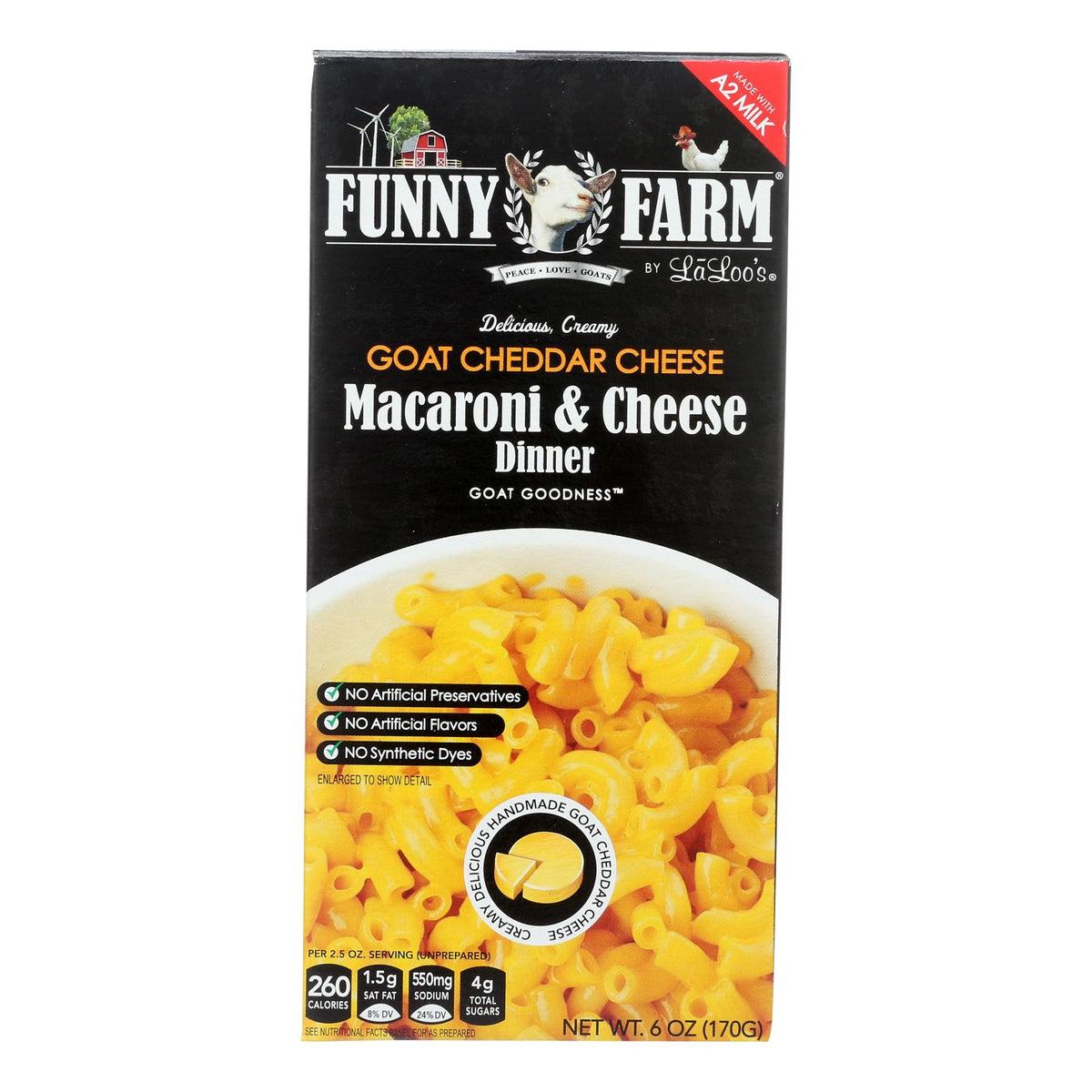 Funny Farm By La Loo's Goat Cheddar Cheese Macaroni & Cheese Dinner  - Case Of 8 - 6 Oz