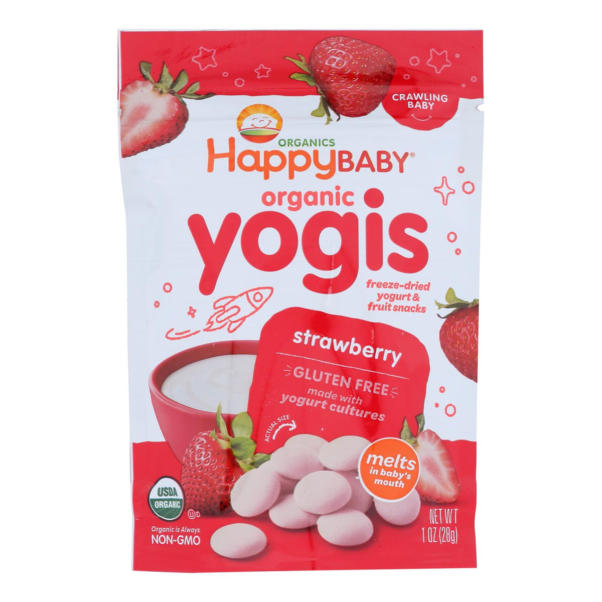 Happy Baby Happy Yogis Organic Superfoods Yogurt And Fruit Snacks Strawberry - 1 Oz - Case Of 8