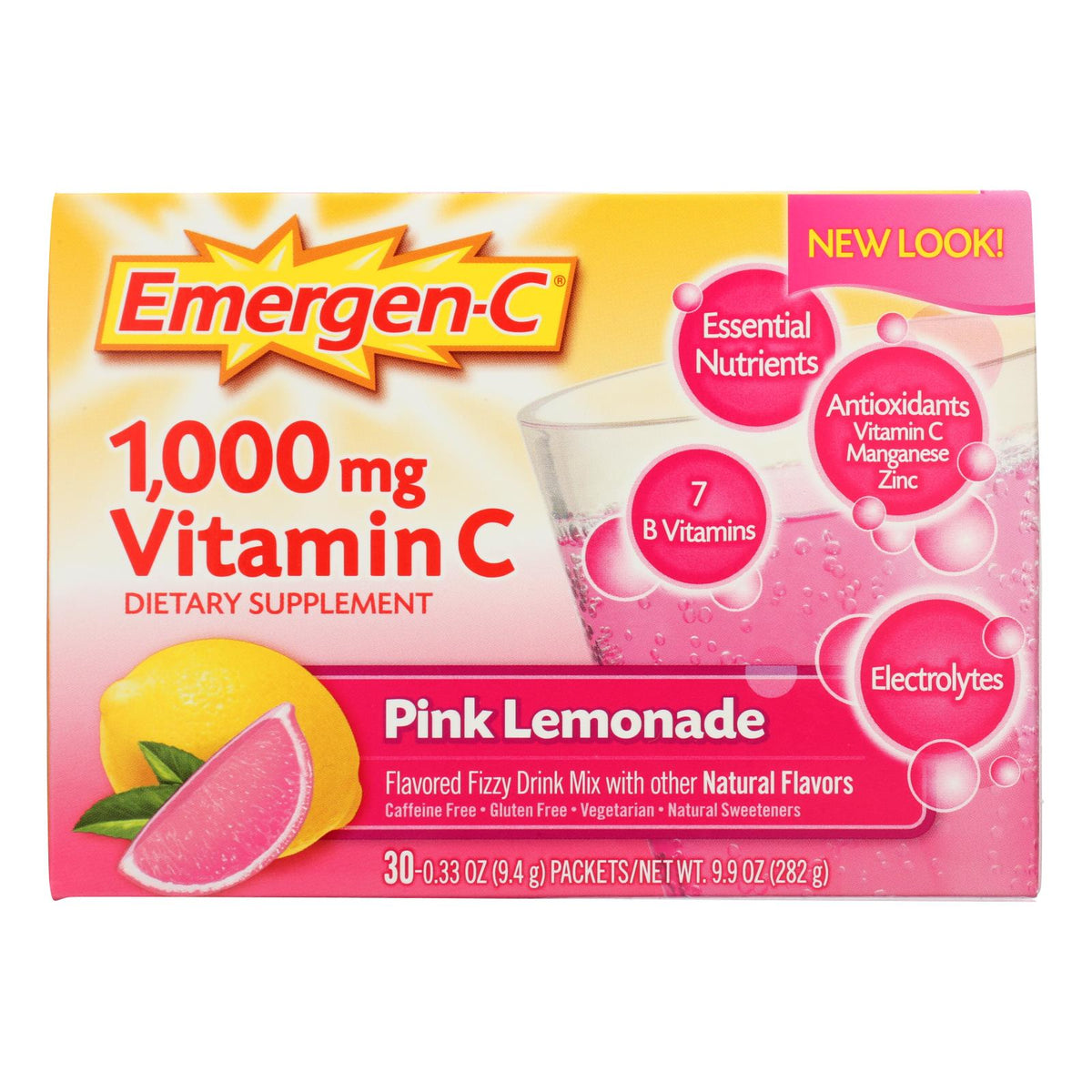 Alacer - Emergen-c Vitamin C Fizzy Drink Mix Pink Lemonade - 1000 Mg - 30 Packets